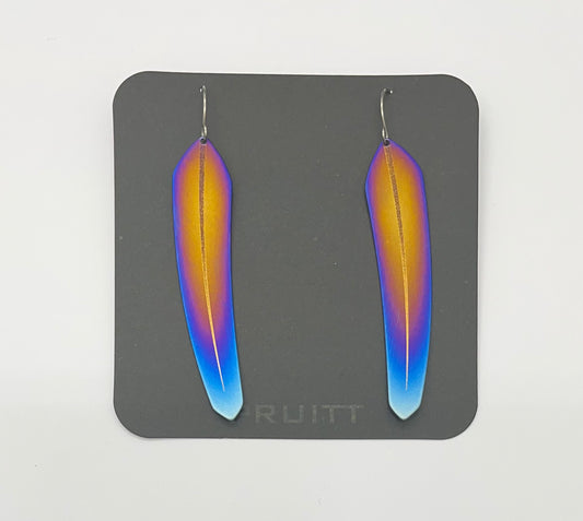 Pat Pruitt Titanium Large Feather Earrings Bronze with Iridescent Tips