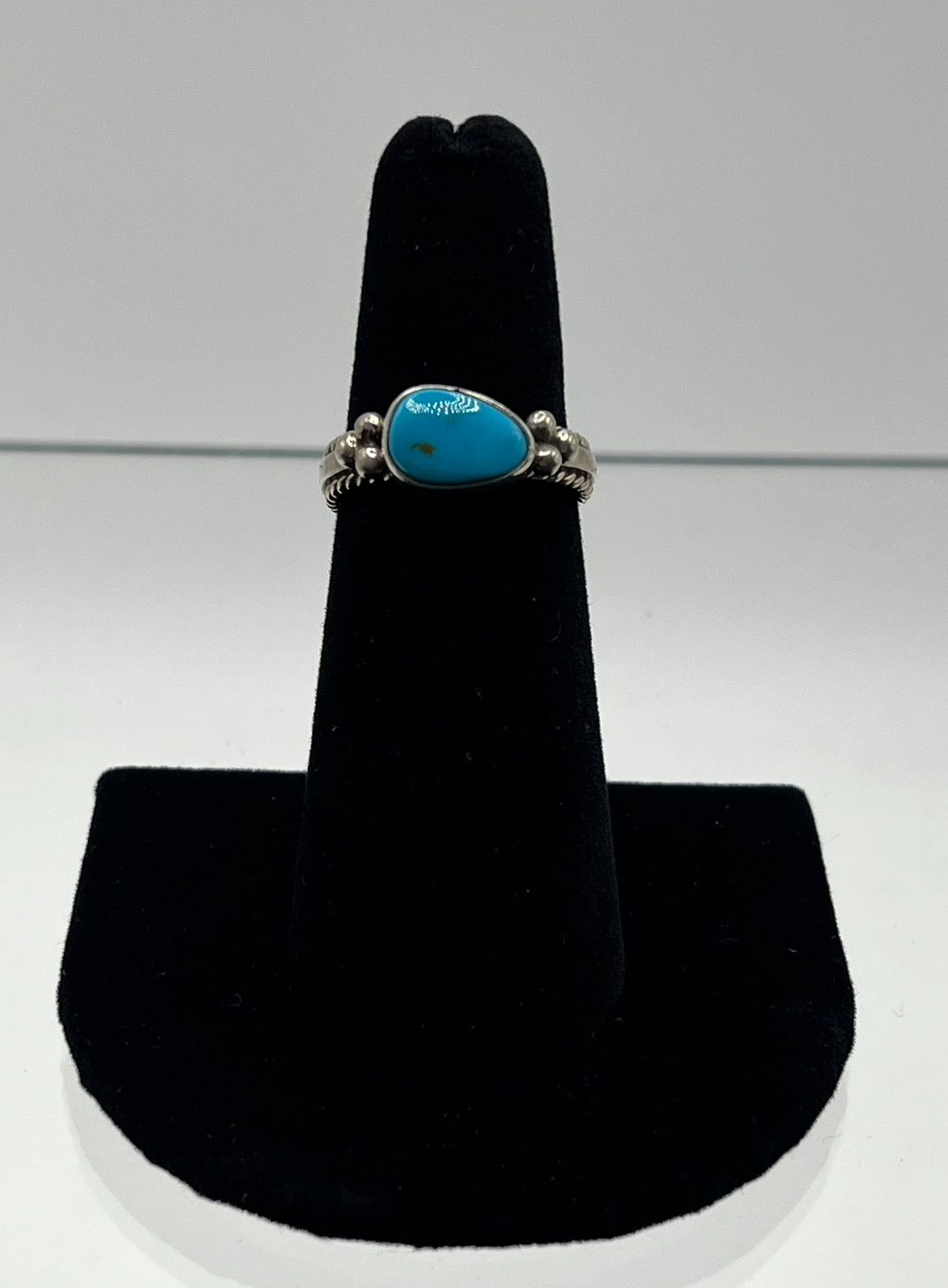 Small, Pear Shaped, Blue Turquoise and Sterling Silver Ring; Size 7