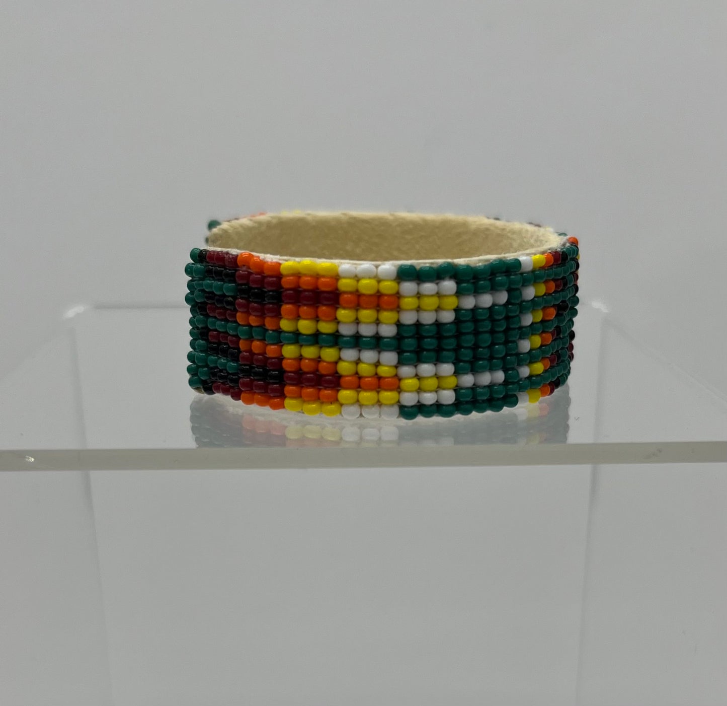 Beaded Cuff Bracelet; Dark Green