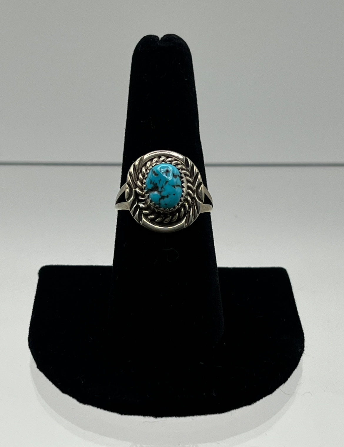 Small, Nugget, Blue Turquoise and Sterling Silver Ring; Size 8.75