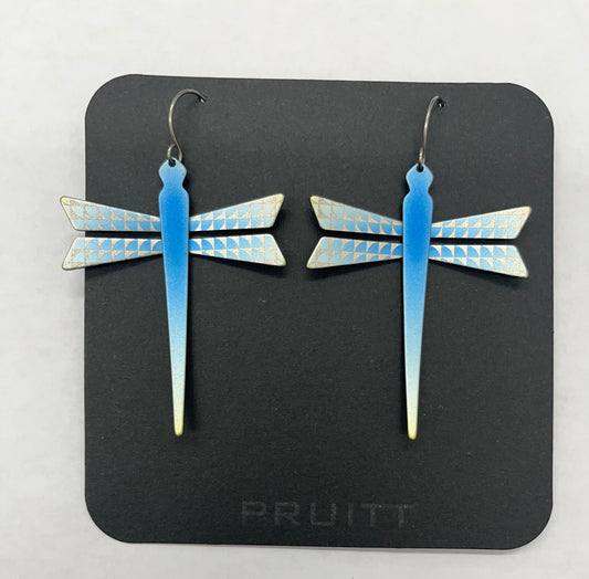 Pat Pruitt Dragonfly Titanium Earrings Light Blue and Iridescent