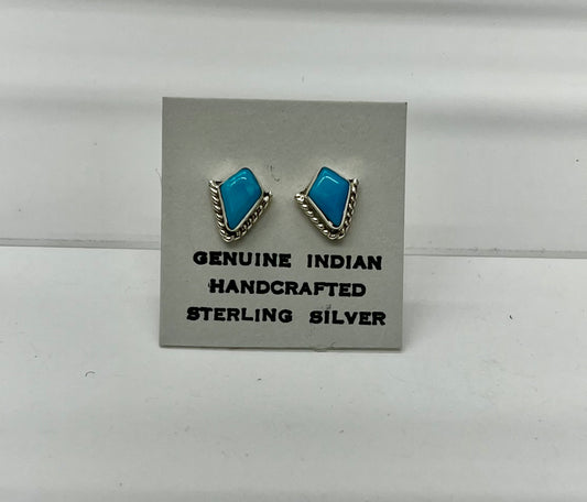 Small Turquoise and Sterling Silver Diamond Shaped Earrings
