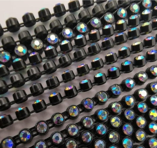 Rhinestone Banding; SS8 AB Black (per yard)