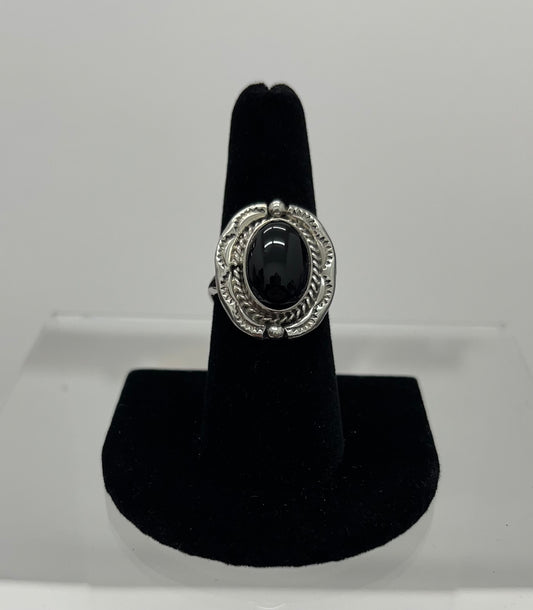 Onyx and Sterling Silver Oval Shaped Ring Size 8.25