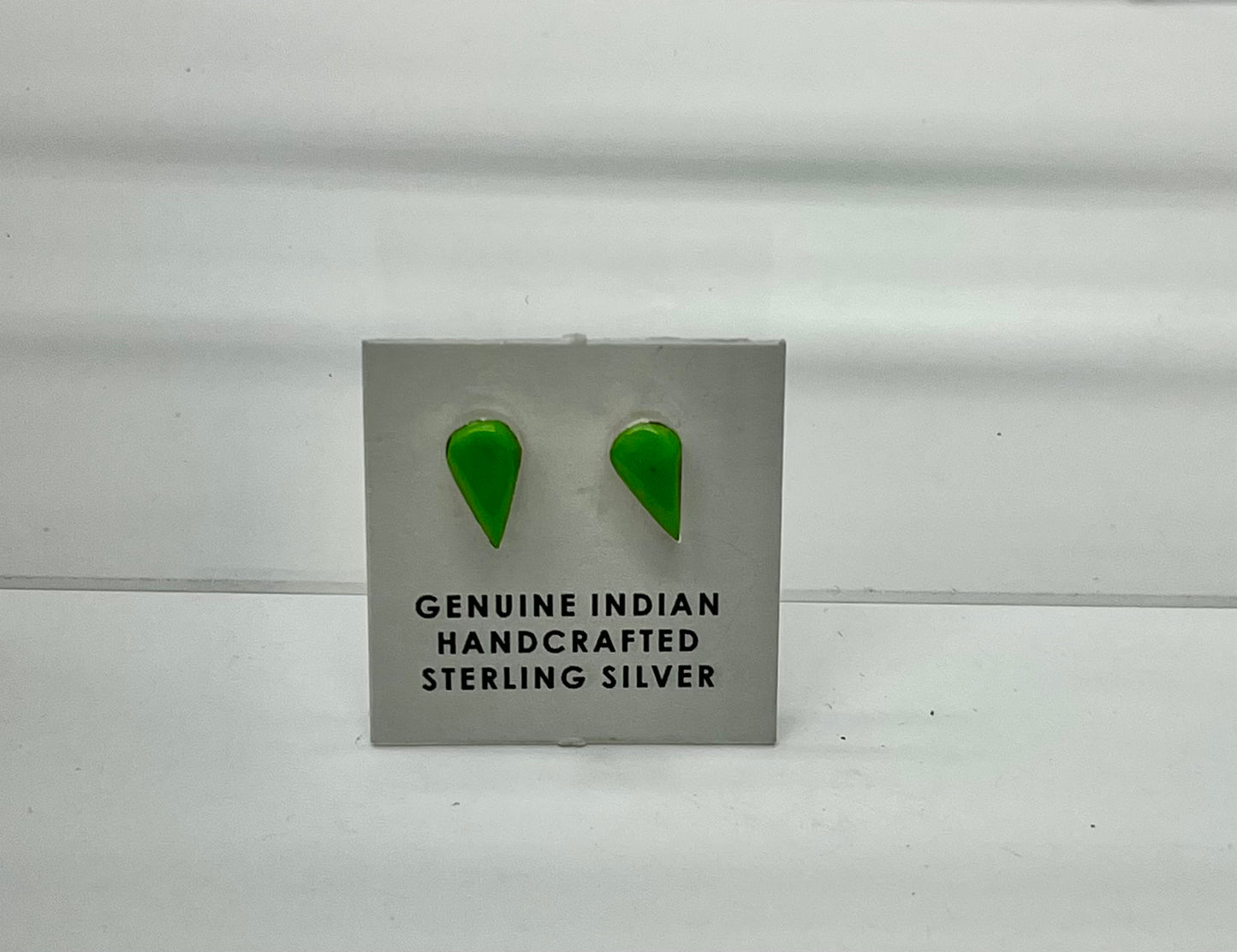 Petite Gaspeite and Sterling Silver Tear Drop Shaped Earrings