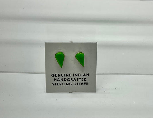 Petite Gaspeite and Sterling Silver Tear Drop Shaped Earrings