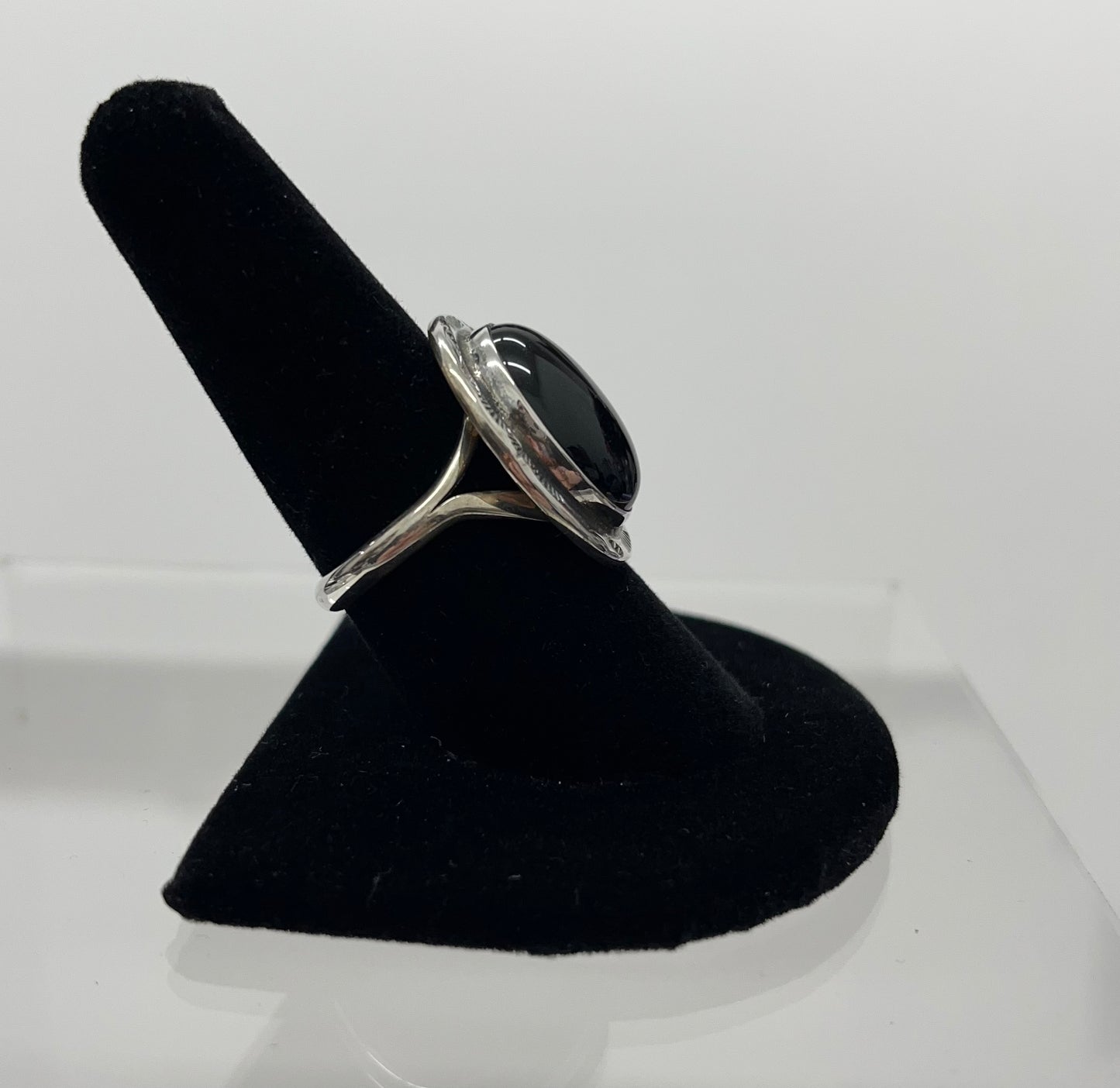 Onyx and Sterling Silver Oval Shaped Ring 9.5