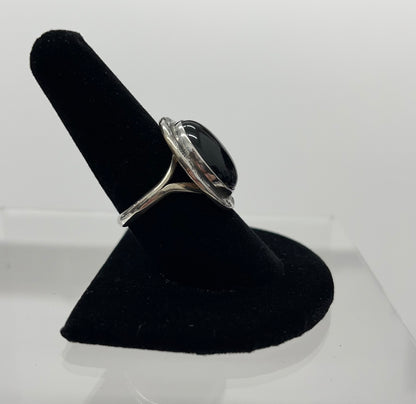 Onyx and Sterling Silver Oval Shaped Ring 9.5