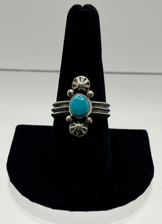 Small Blue Turquoise and Sterling Silver Ring; Size 10