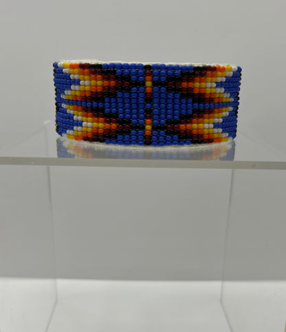 Large Beaded Cuff Bracelet; Royal Blue