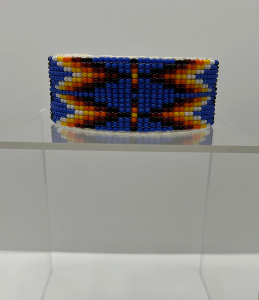 Large Beaded Cuff Bracelet; Royal Blue