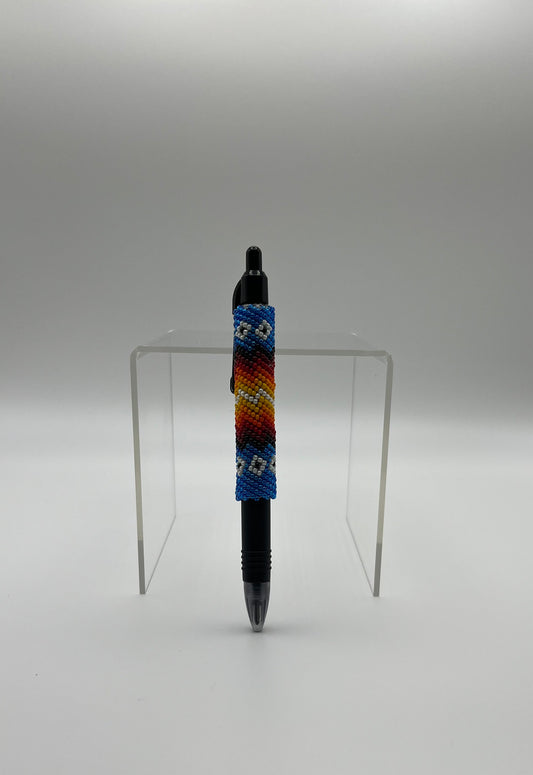 Beaded Pen; Blue with Floral Detail