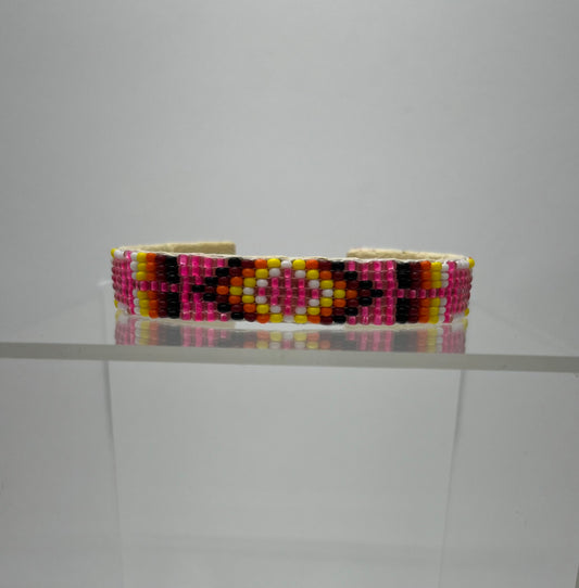 Beaded Cuff Bracelet; Carnation Pink