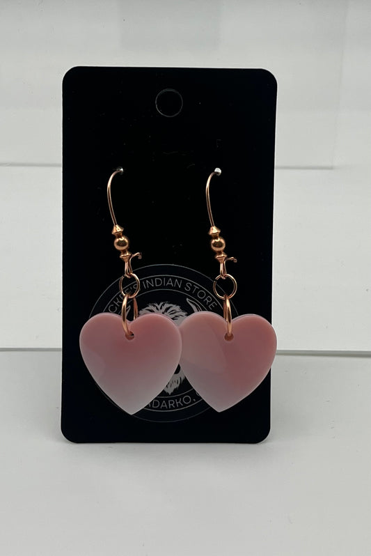 Pink Conch and Copper Heart Earrings