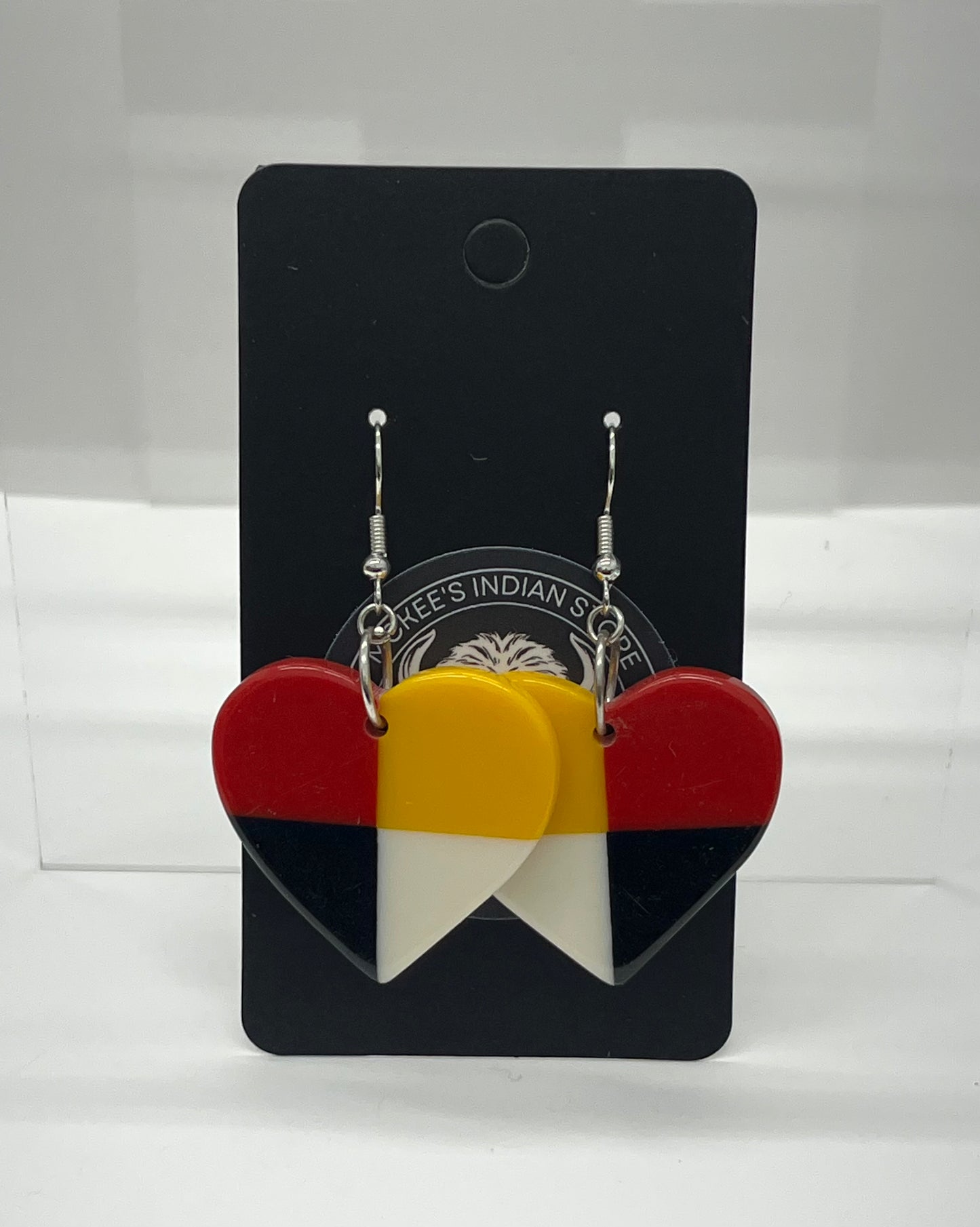 Heart Shaped Inlay Earrings; Red, Black, Yellow, White