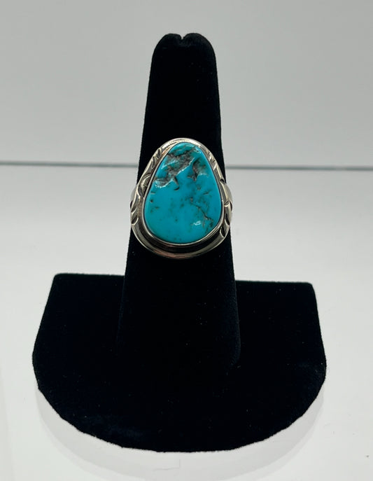 Turquoise and Sterling Silver Ring; Size 8.75