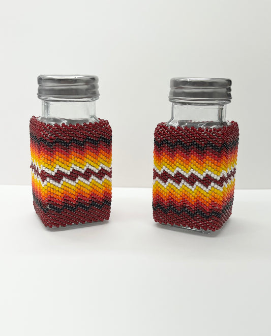 Beaded Salt and Pepper Shakers; Dark Red 3 1/2"x 1 1/2"