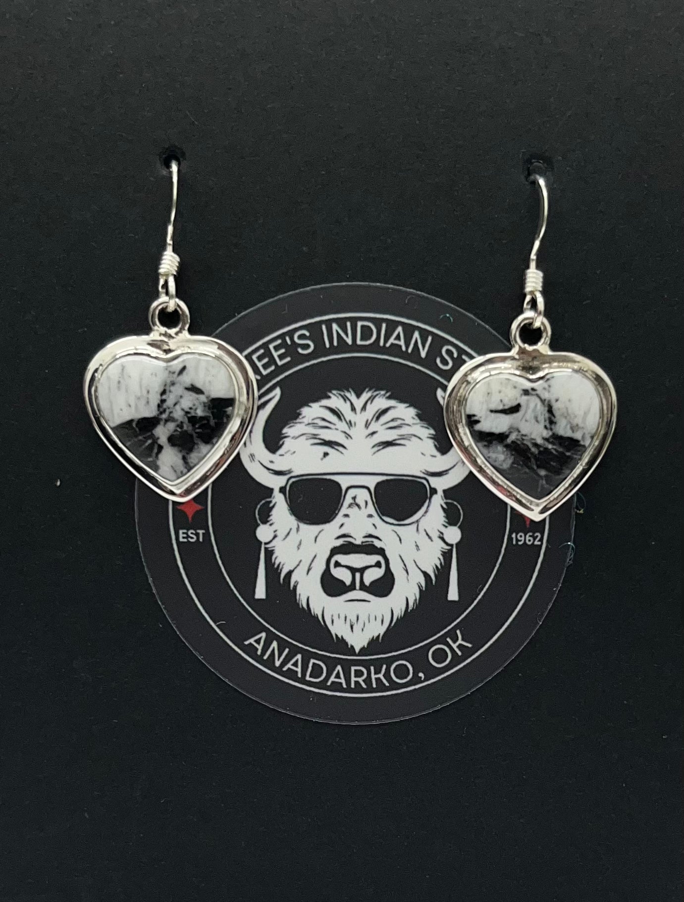 White Buffalo Turquoise and Sterling Heart Shaped Earrings