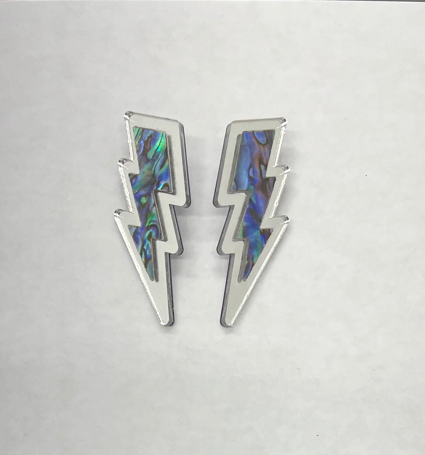 Lightning Bolt Earrings Silver acrylic and Abalone