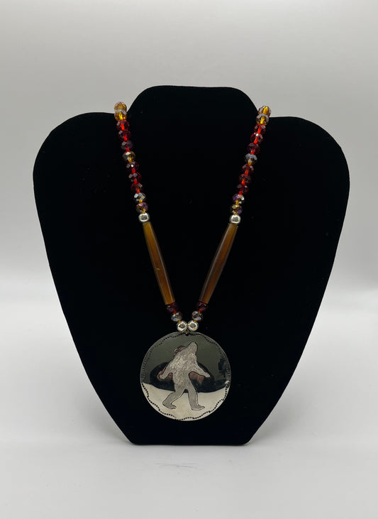 Charley Johnson German Silver Medallion with Bonne and Beads; Bigfoot