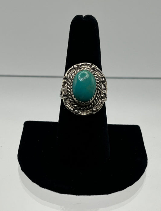 Green Turquoise and Sterling Silver Ring; Size 9