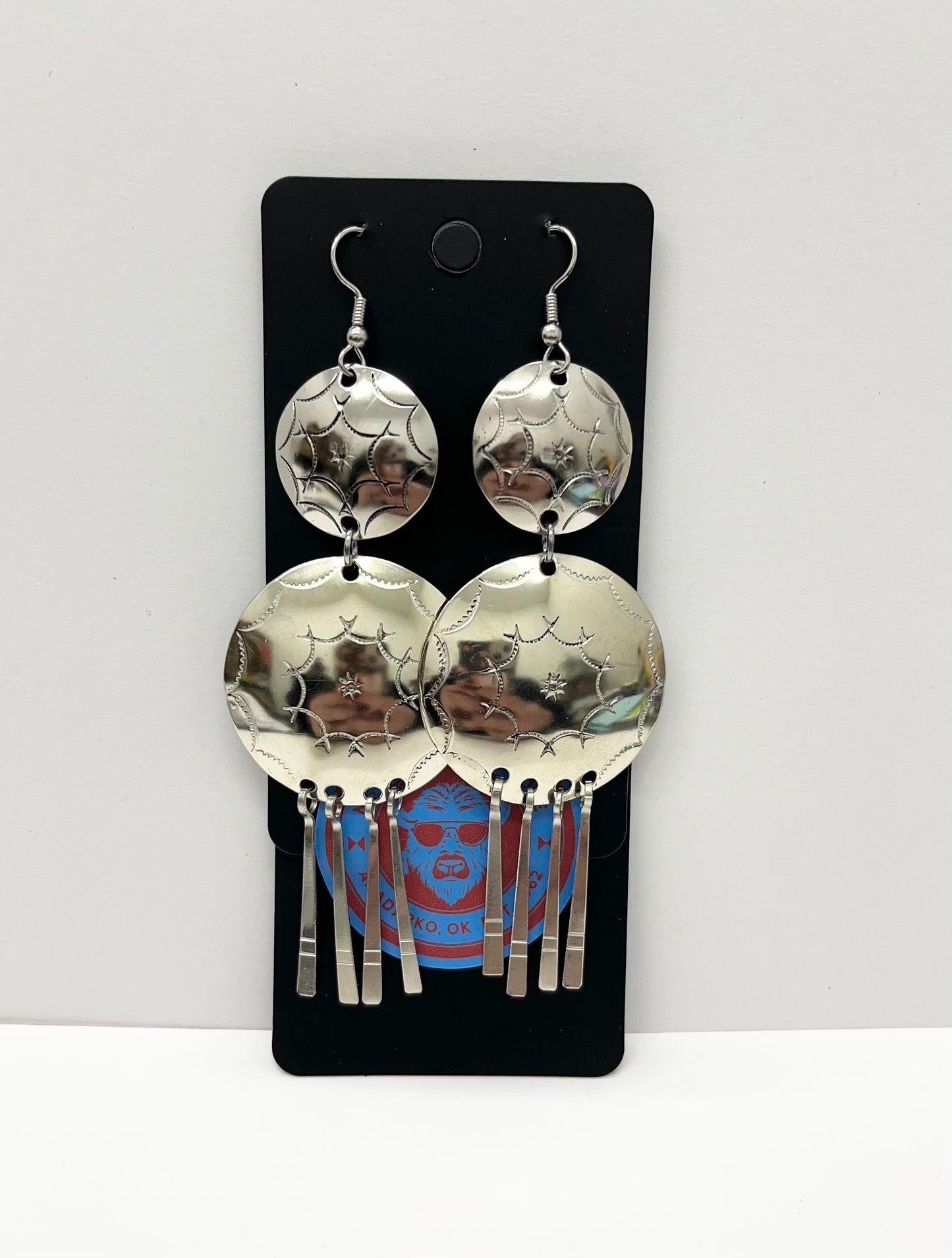 German Silver,  Long Shield Earrings