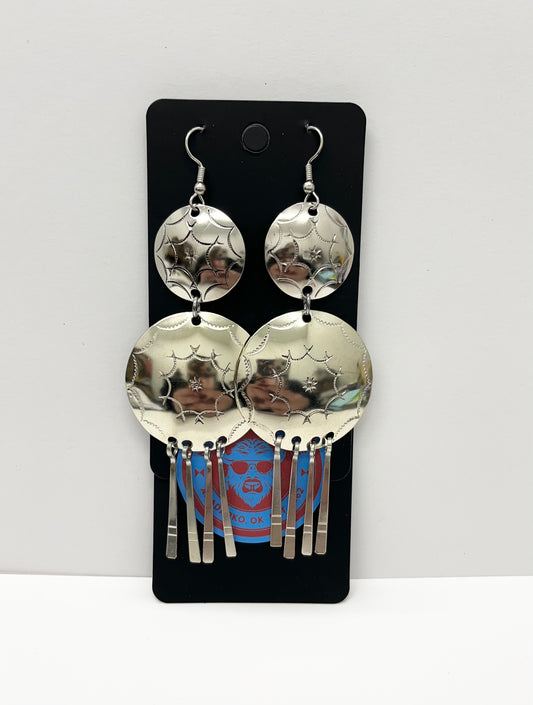 German Silver,  Long Shield Earrings