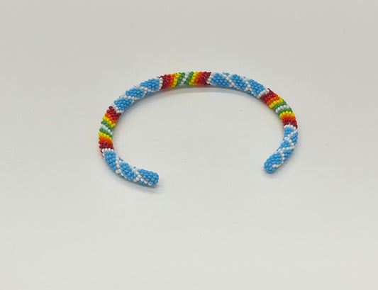 Beaded Bracelet; Baby Blue with White