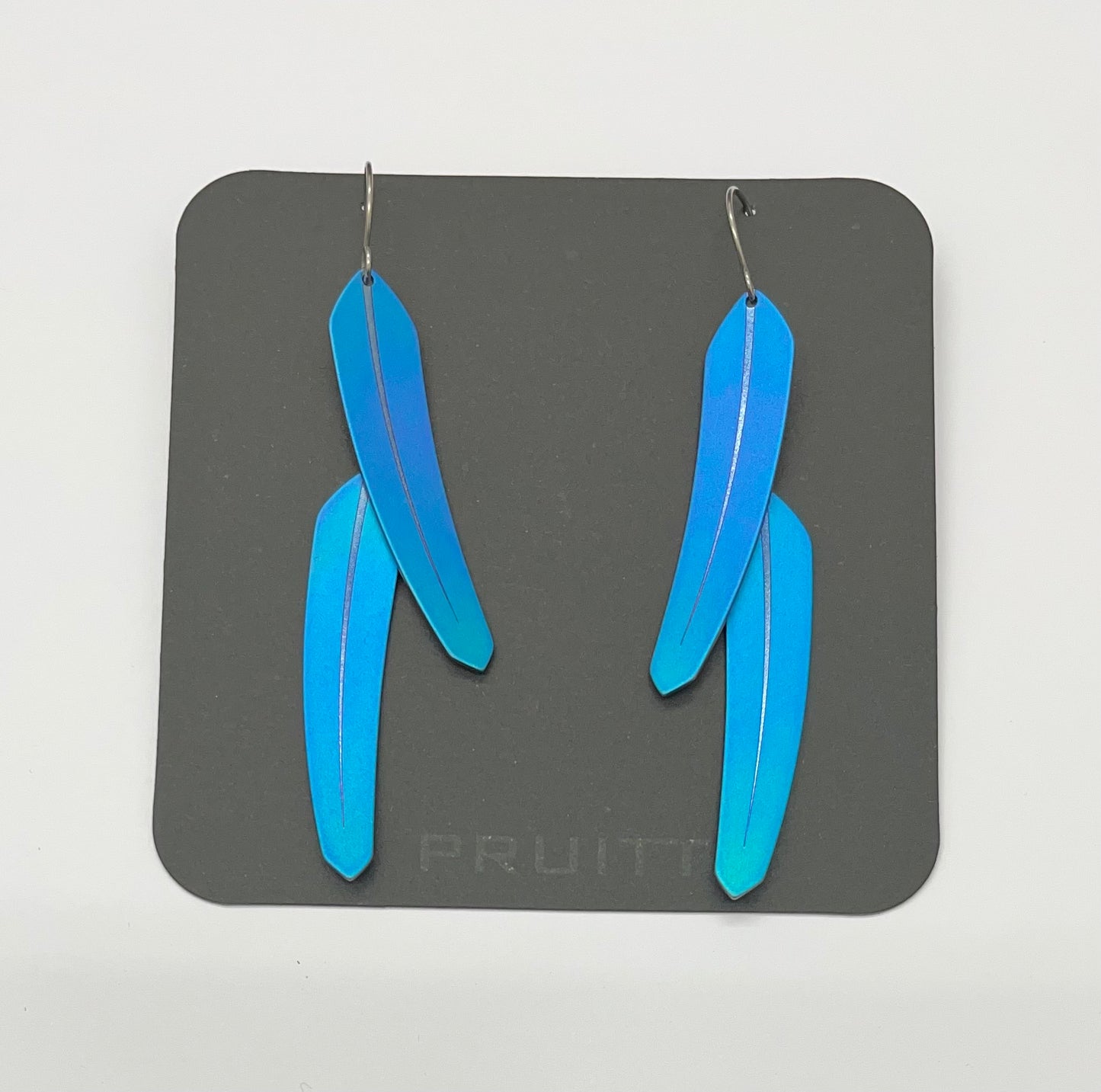 Pat Pruitt Titanium Small Double Feather Earrings Royal Blue