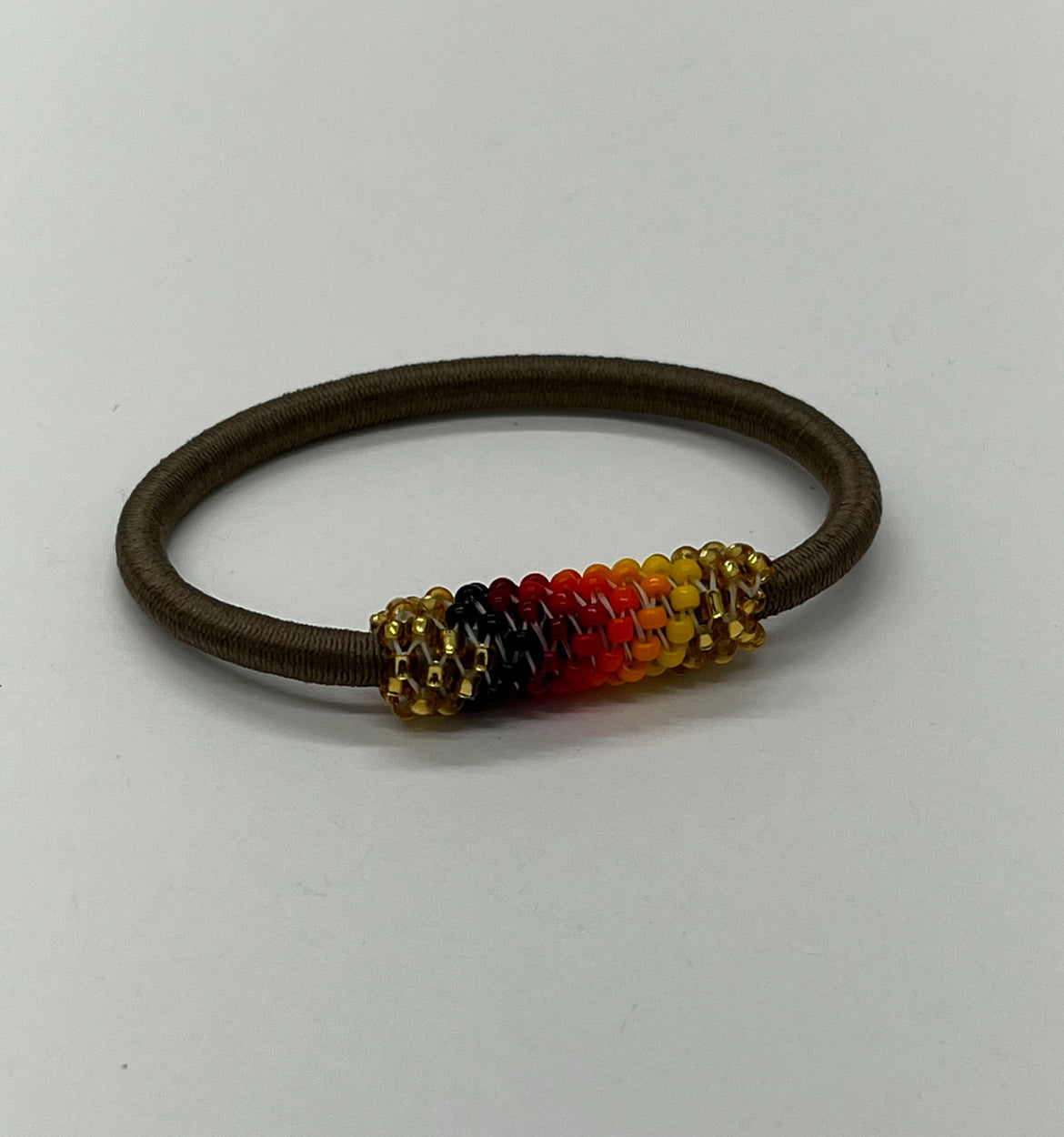 Beaded Hair Ties; Khaki/Gold