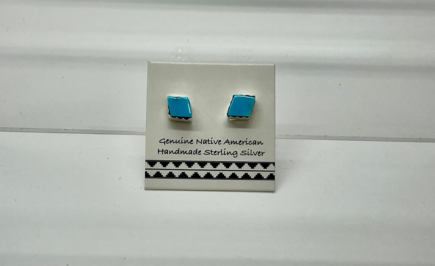 Petite Turquoise and Sterling Silver Square Stud Earrings