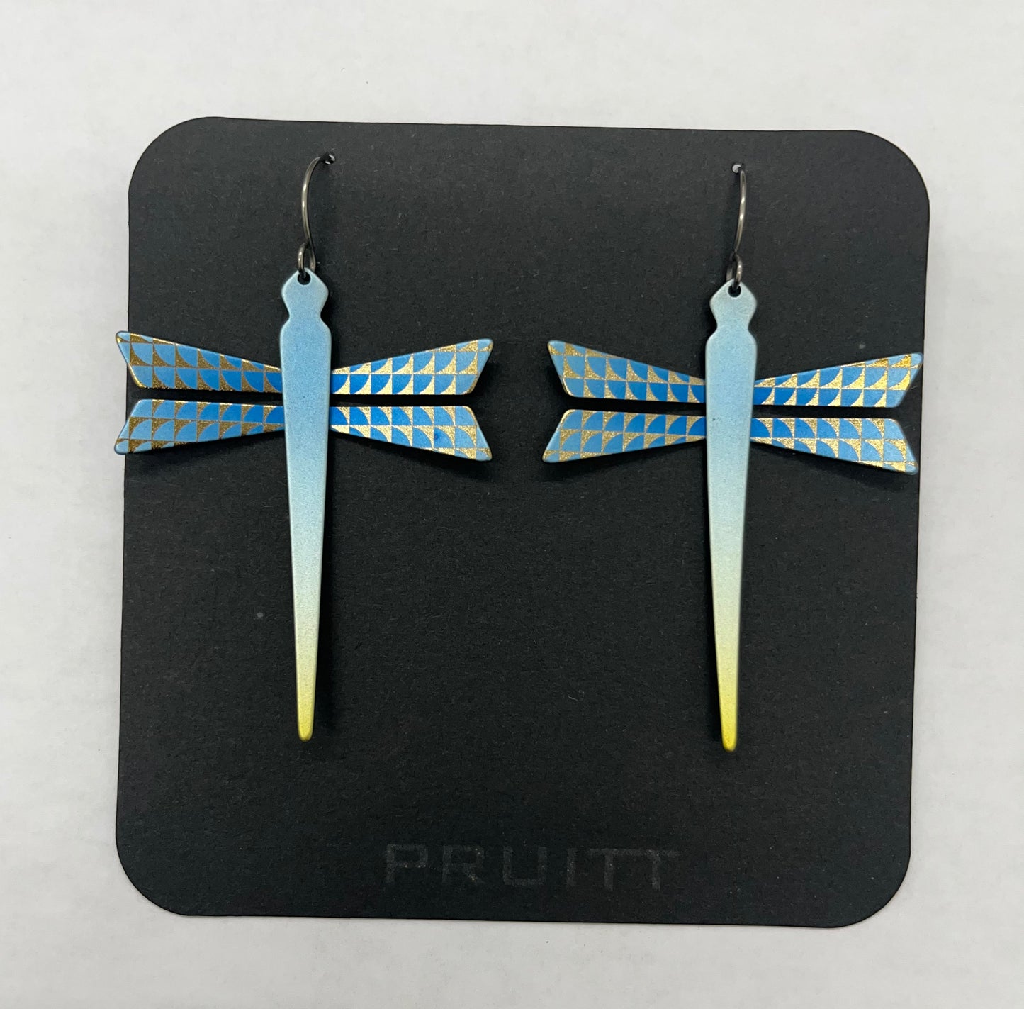 Pat Pruitt Dragonfly Titanium Earrings Light Blue with Yellow