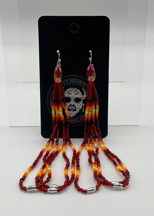 Long Beaded Earrings; Dark Red