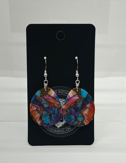 Pink Dahlia Turquoise Slab Earrings