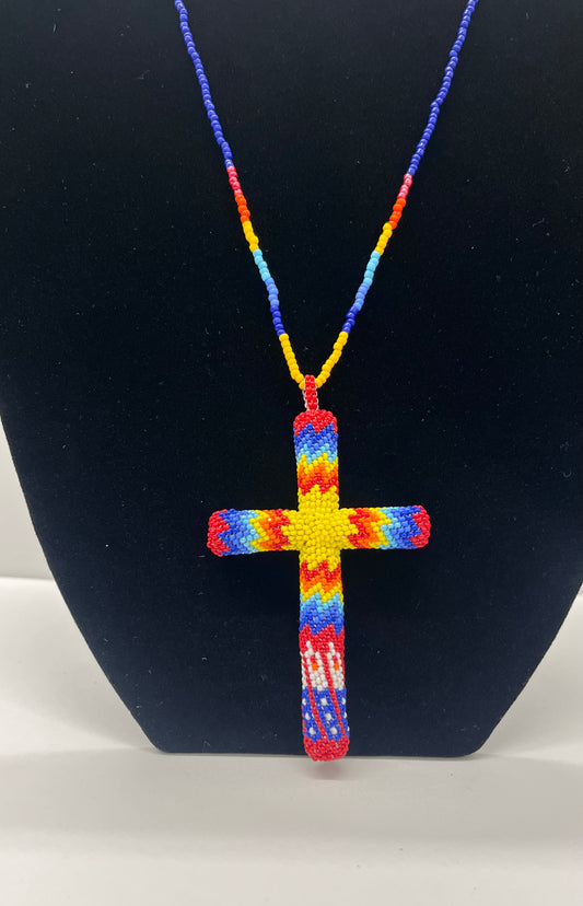 Beaded Cross; Yellow and Red