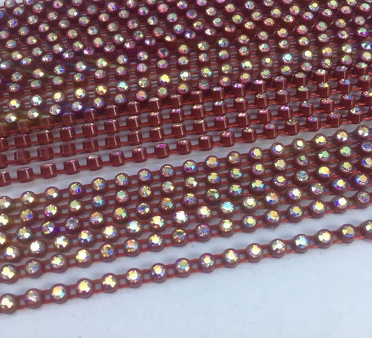 Rhinestone Banding; SS6 AB Dark Red (per yard)