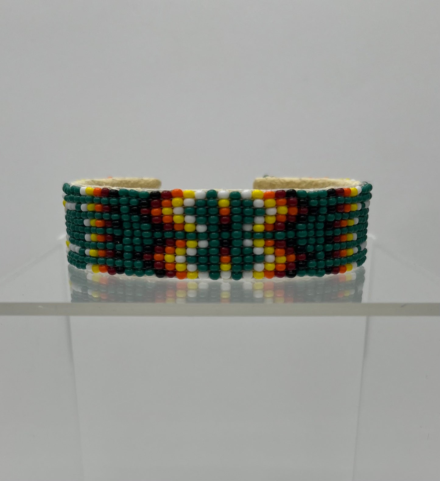 Beaded Cuff Bracelet; Dark Green