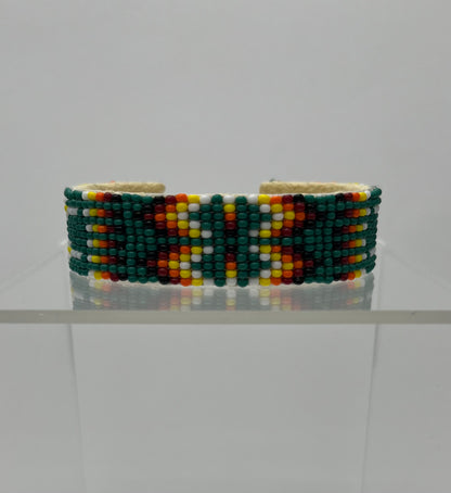 Beaded Cuff Bracelet; Dark Green
