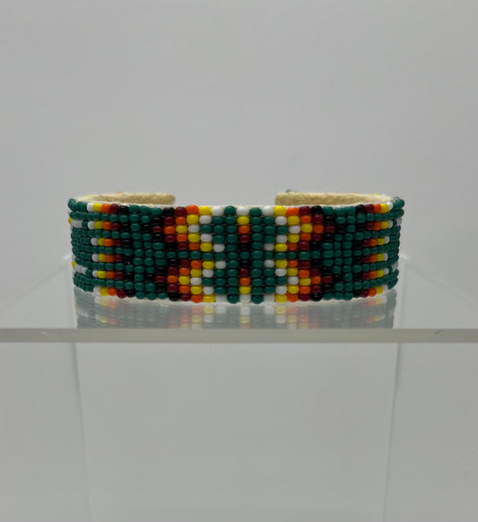 Beaded Cuff Bracelet; Dark Green