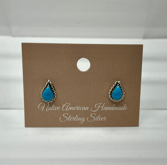 Small Turquoise and Sterling Silver Tear Drop Shaped Earrings