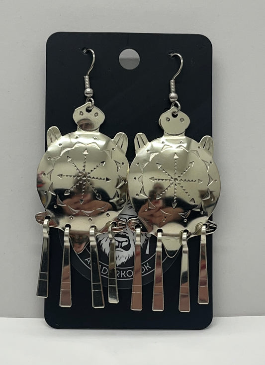 German Silver, Stamped Earrings; Turtle
