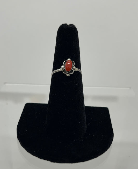 Petite Coral and Sterling Silver Ring