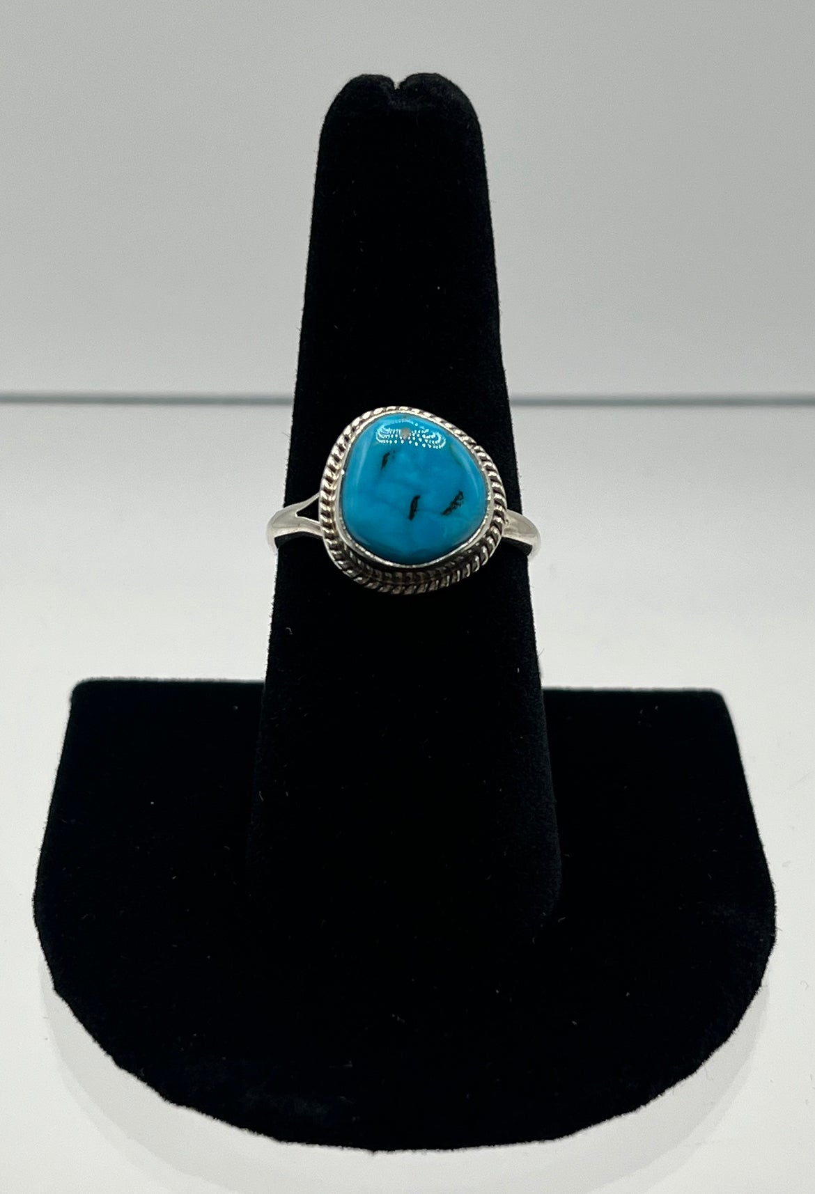 Small Sleeping Beauty Turquoise and Sterling Silver Ring; Size 8