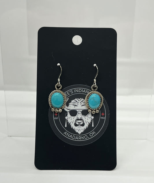 Turquoise and Sterling Silver Oval Shaped Earrings