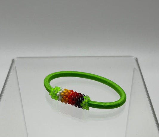 Beaded Hair Tie; Bright Green