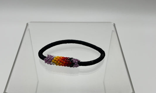 Beaded Hair Tie; Black with Lavender Beadwork