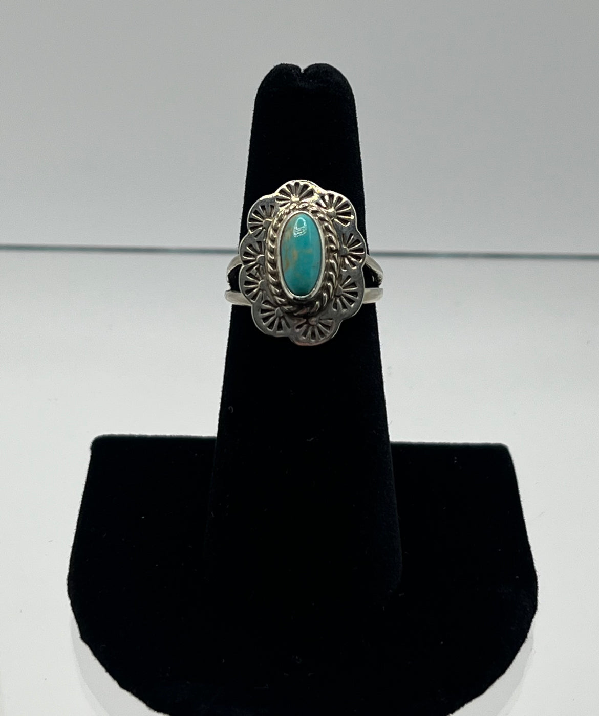 Turquoise and Sterling Silver Ring; Size 6.75