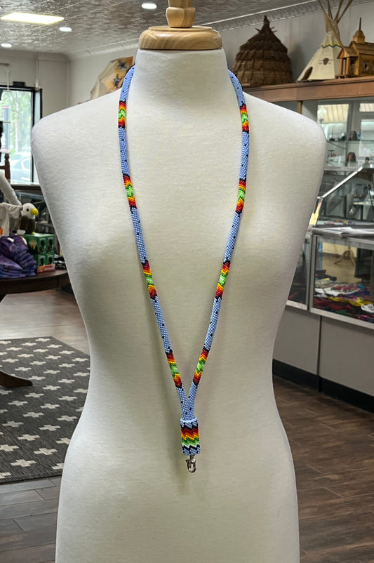 Fully Beaded Lanyard; Light Blue