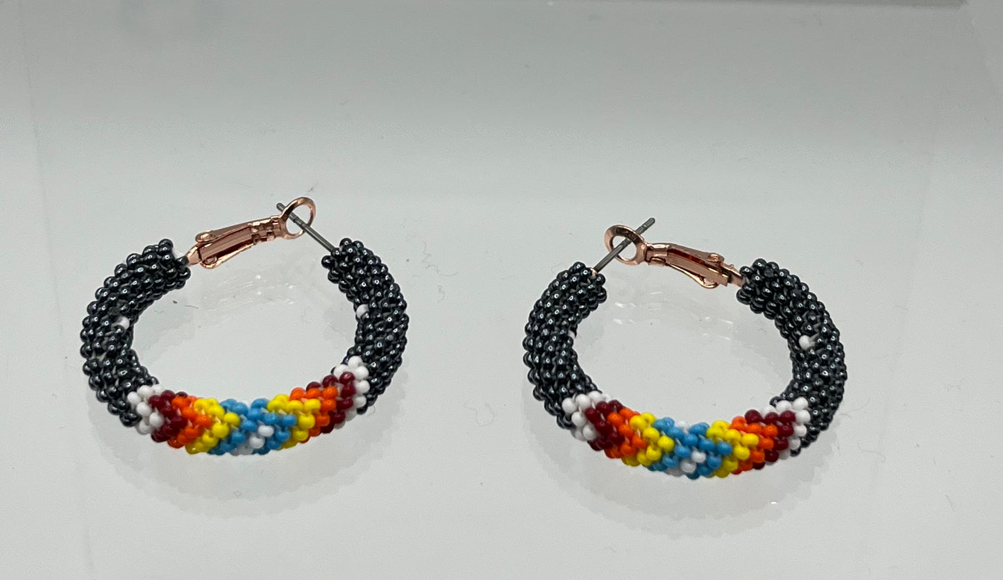 Medium Beaded Hoop Earrings Gun metal