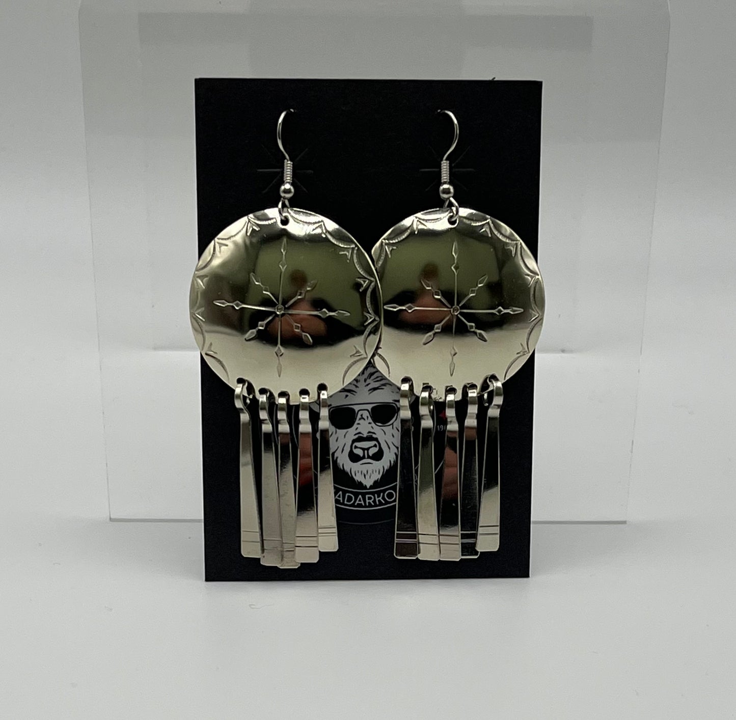 German Silver, Stamped, Shield Earrings